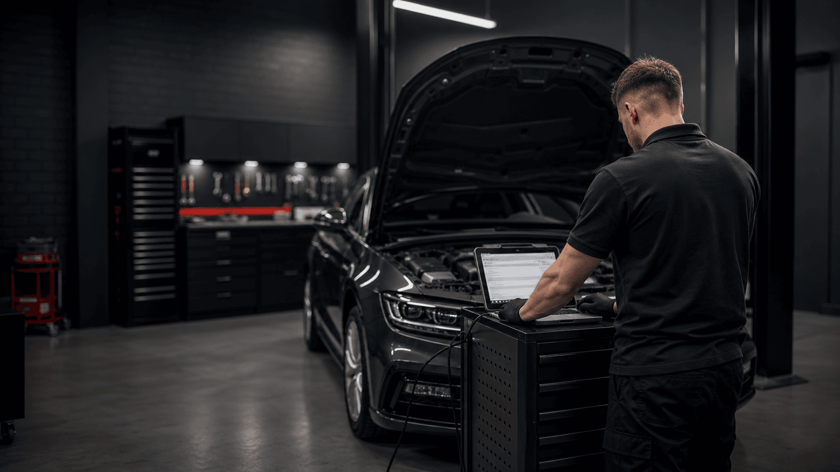 Precisiewerk aan een Audi met merkspecifieke diagnoseapparatuur